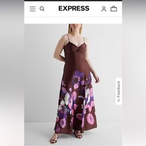 EXPRESS- SATIN FLORAL TWIST FRONT MAXI DRESS (SPRING 2024)